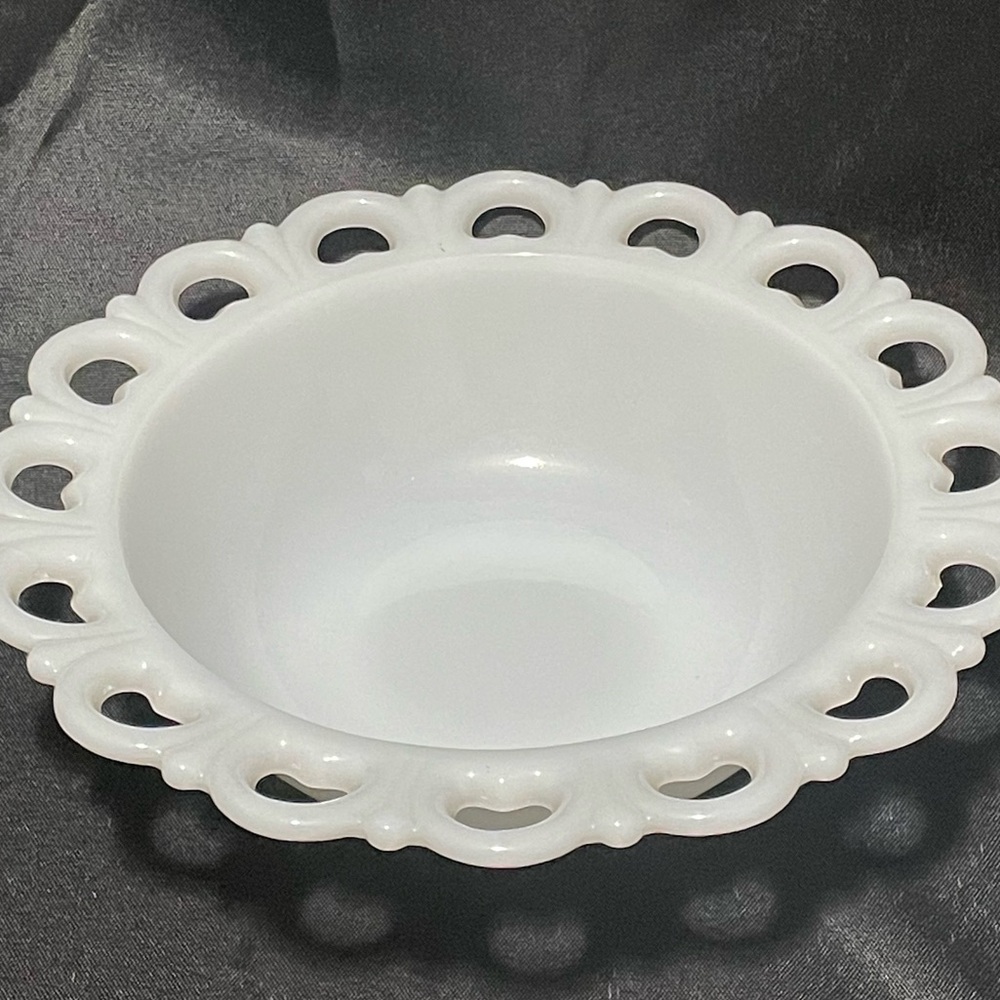 Vintage White Milk Glass Bowl Lace Design Medium Size